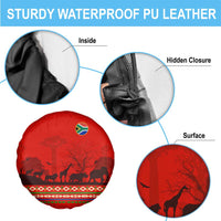 South Africa Wildlife Spare Tire Cover Tribal Pattern with National Flag and Safari Silhouettes