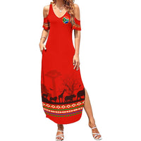South Africa Wildlife Summer Maxi Dress Tribal Pattern with National Flag and Safari Silhouettes