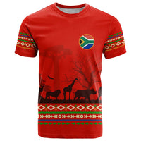 South Africa Wildlife T Shirt Tribal Pattern with National Flag and Safari Silhouettes