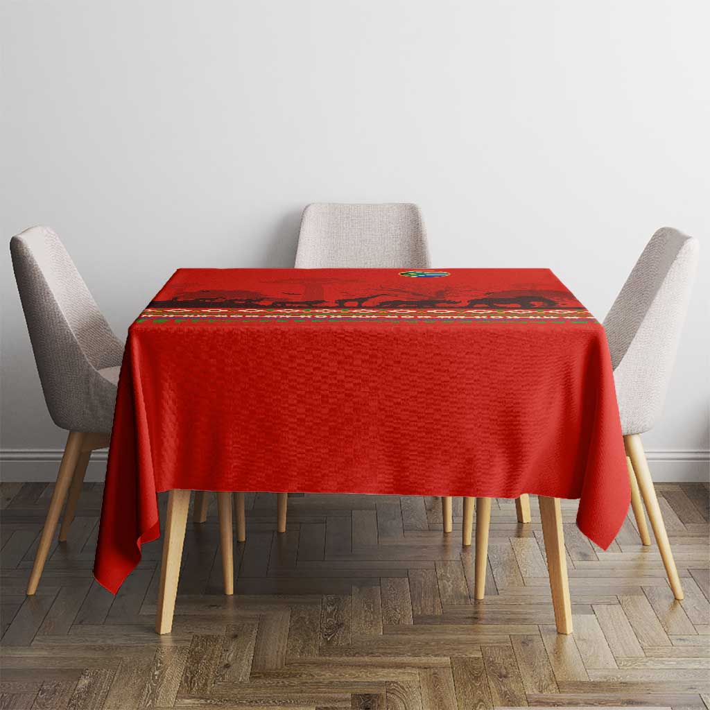 South Africa Wildlife Tablecloth Tribal Pattern with National Flag and Safari Silhouettes