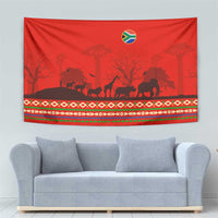 South Africa Wildlife Tapestry Tribal Pattern with National Flag and Safari Silhouettes