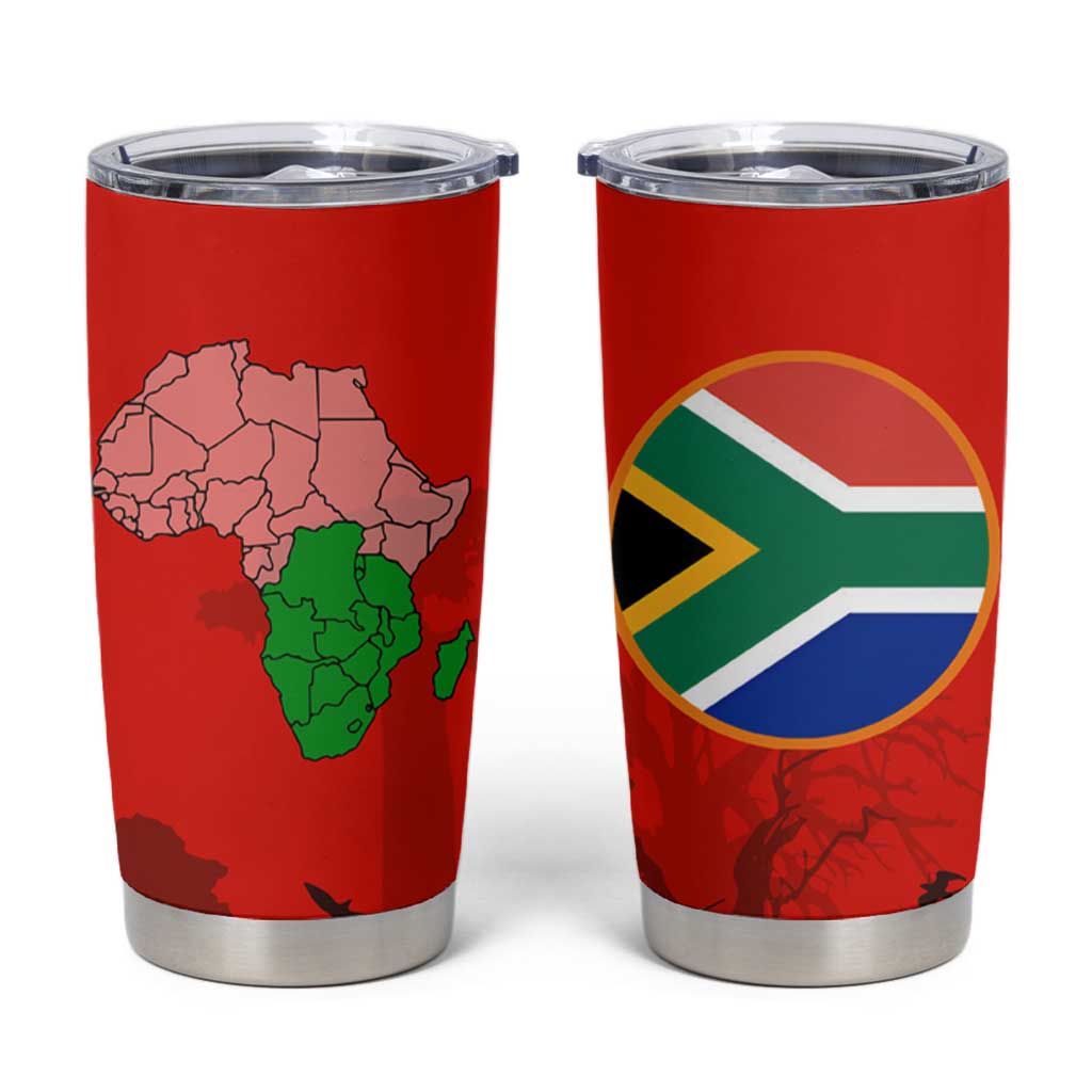 South Africa Wildlife Tumbler Cup Tribal Pattern with National Flag and Safari Silhouettes