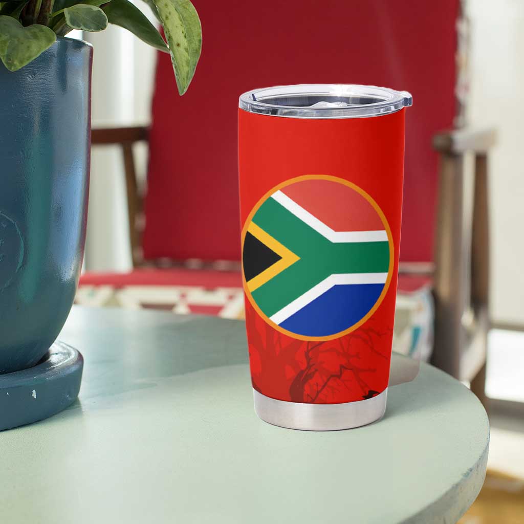 South Africa Wildlife Tumbler Cup Tribal Pattern with National Flag and Safari Silhouettes