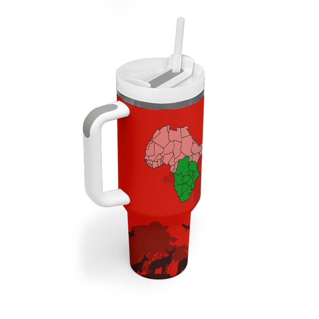 South Africa Wildlife Tumbler With Handle Tribal Pattern with National Flag and Safari Silhouettes