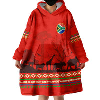 South Africa Wildlife Wearable Blanket Hoodie Tribal Pattern with National Flag and Safari Silhouettes