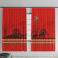 South Africa Wildlife Window Curtain Tribal Pattern with National Flag and Safari Silhouettes