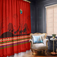 South Africa Wildlife Window Curtain Tribal Pattern with National Flag and Safari Silhouettes