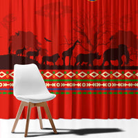 South Africa Wildlife Window Curtain Tribal Pattern with National Flag and Safari Silhouettes