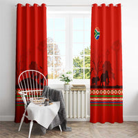 South Africa Wildlife Window Curtain Tribal Pattern with National Flag and Safari Silhouettes