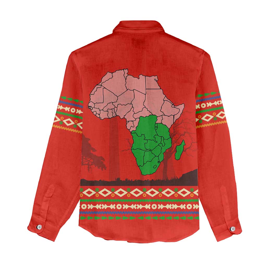 South Africa Wildlife Women Casual Shirt Tribal Pattern with National Flag and Safari Silhouettes
