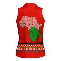 South Africa Wildlife Women Sleeveless Polo Shirt Tribal Pattern with National Flag and Safari Silhouettes