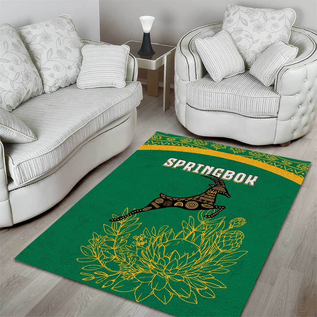 South Africa Springboks Area Rug with Tribal Antelope Design and Floral Accents