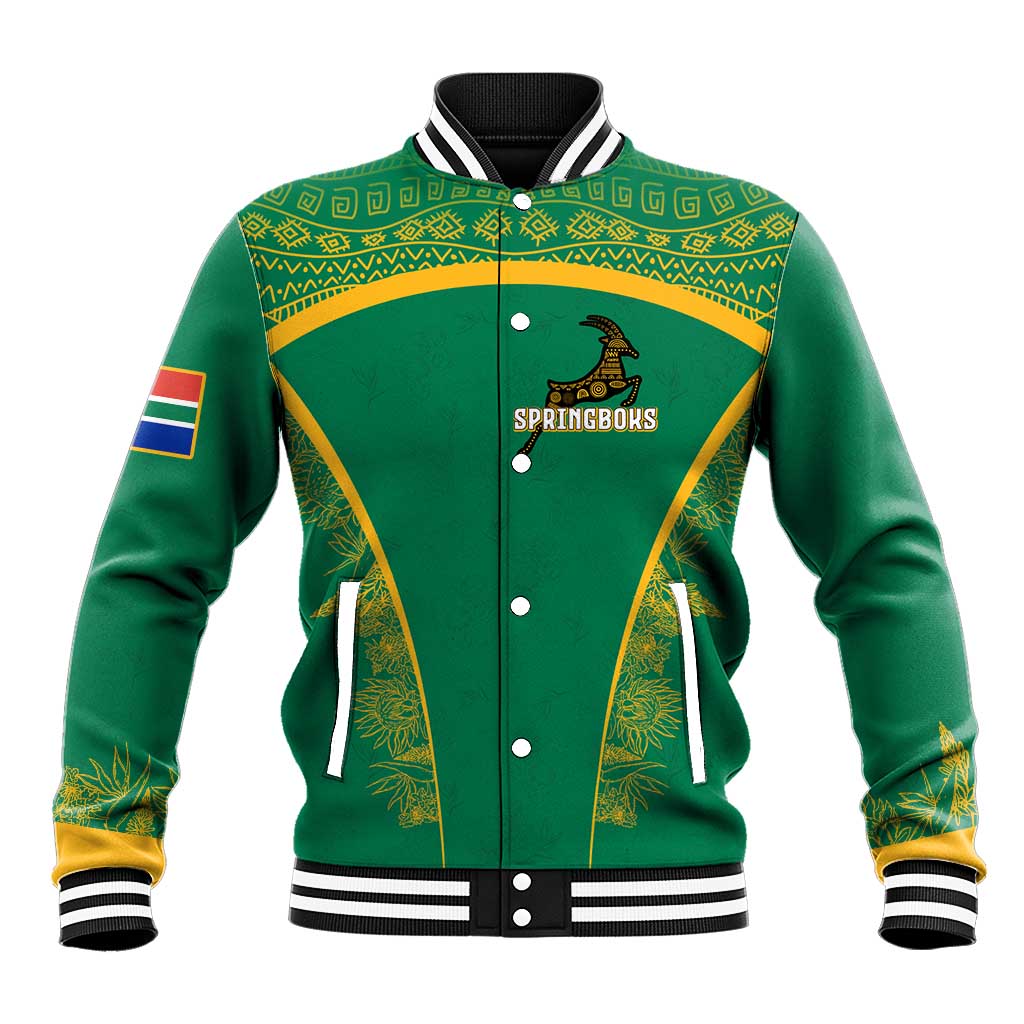 South Africa Springboks Baseball Jacket with Tribal Antelope Design and Floral Accents