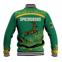 South Africa Springboks Baseball Jacket with Tribal Antelope Design and Floral Accents