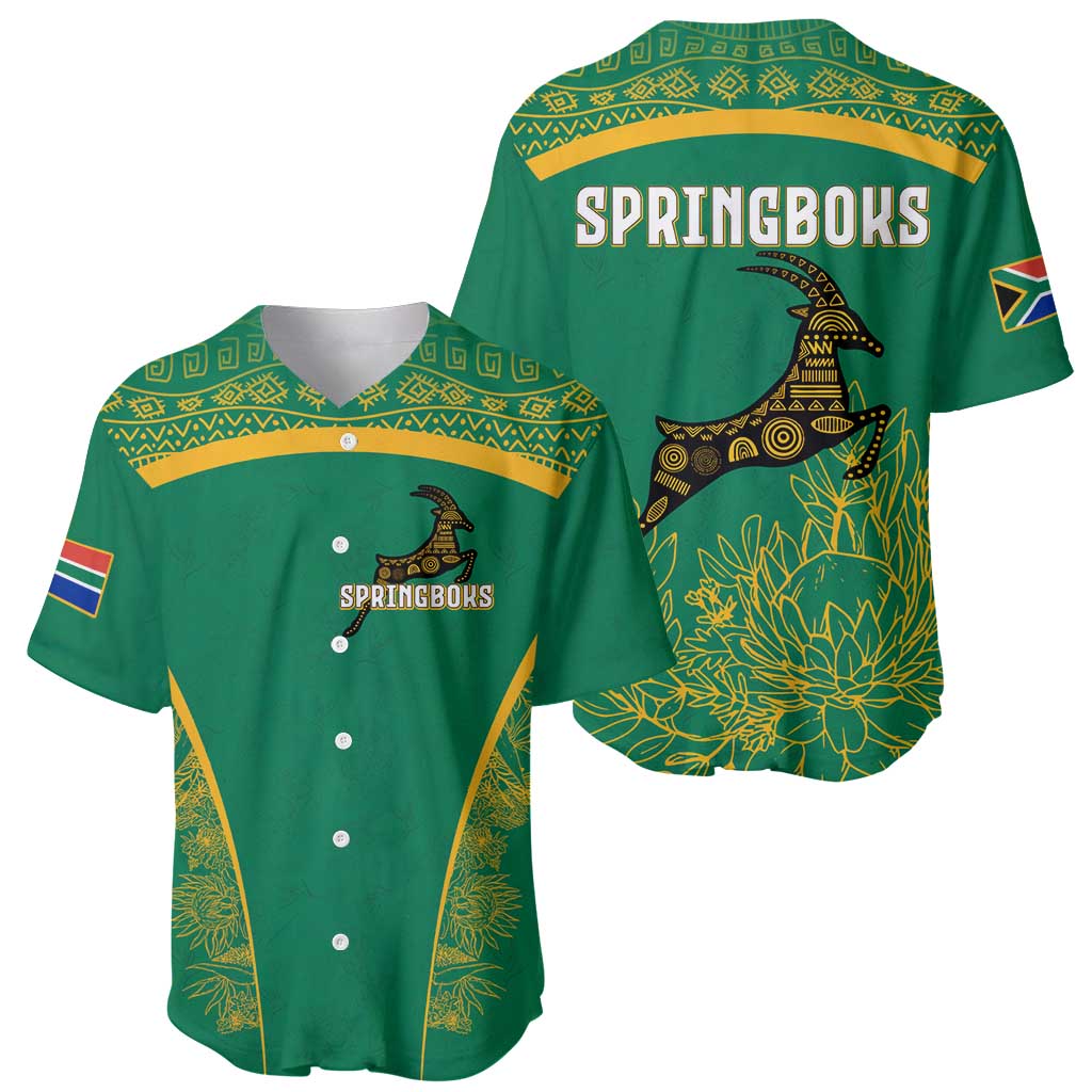 South Africa Springboks Baseball Jersey with Tribal Antelope Design and Floral Accents