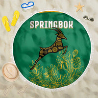 South Africa Springboks Beach Blanket with Tribal Antelope Design and Floral Accents