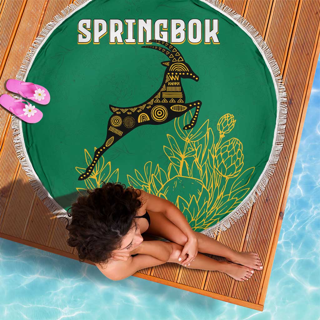 South Africa Springboks Beach Blanket with Tribal Antelope Design and Floral Accents