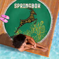 South Africa Springboks Beach Blanket with Tribal Antelope Design and Floral Accents
