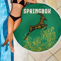 South Africa Springboks Beach Blanket with Tribal Antelope Design and Floral Accents