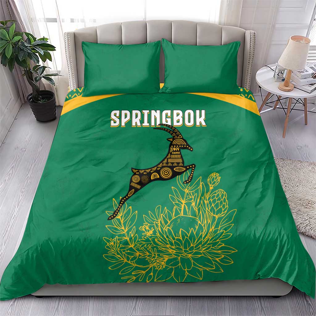 South Africa Springboks Bedding Set with Tribal Antelope Design and Floral Accents
