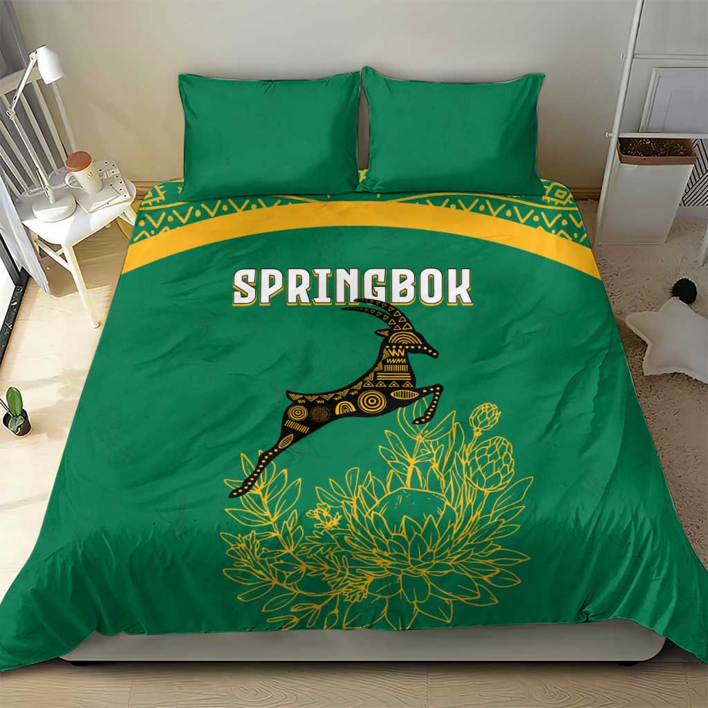 South Africa Springboks Bedding Set with Tribal Antelope Design and Floral Accents