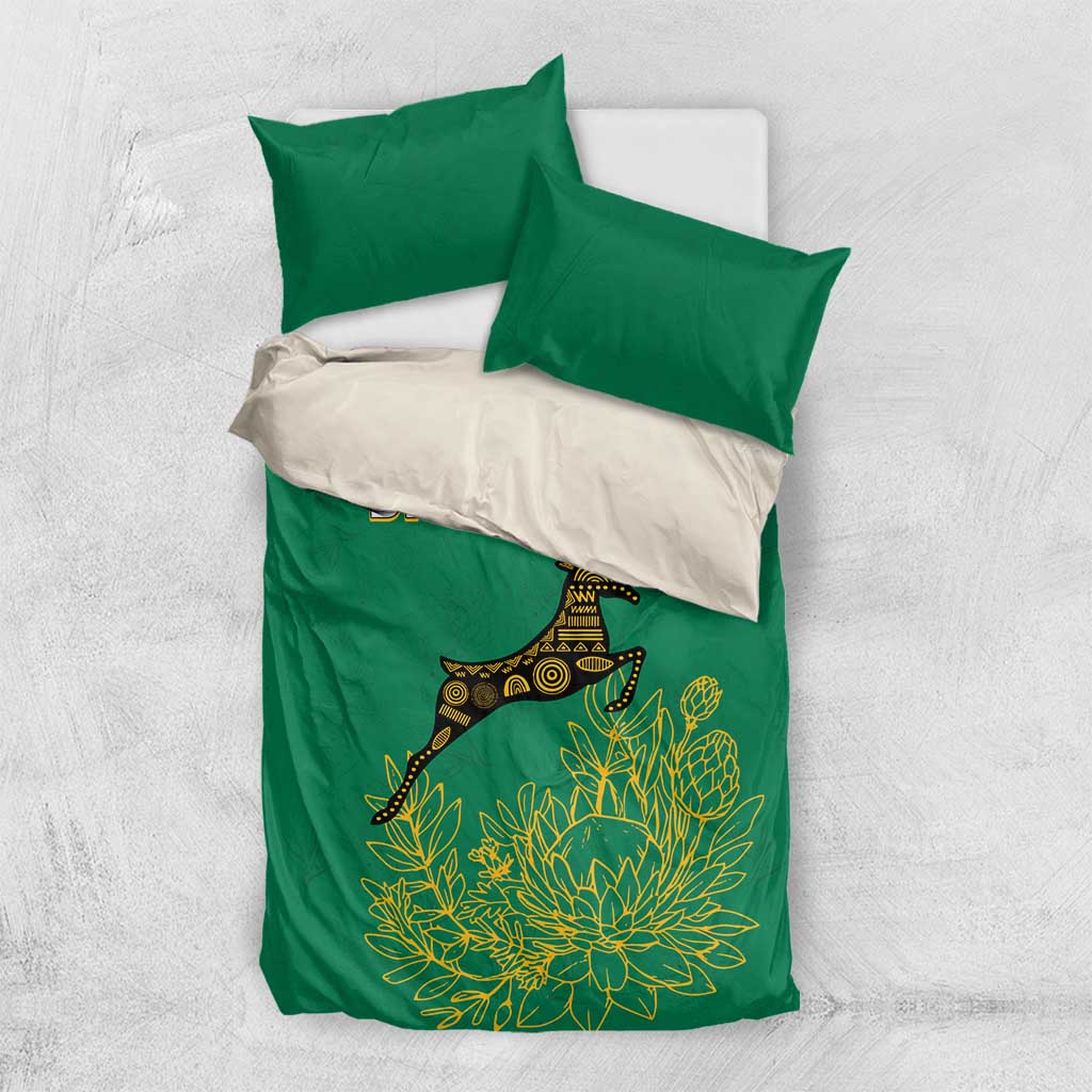 South Africa Springboks Bedding Set with Tribal Antelope Design and Floral Accents