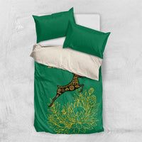 South Africa Springboks Bedding Set with Tribal Antelope Design and Floral Accents