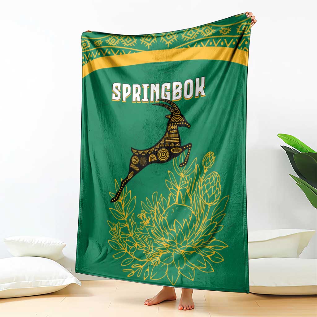 South Africa Springboks Blanket with Tribal Antelope Design and Floral Accents