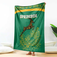South Africa Springboks Blanket with Tribal Antelope Design and Floral Accents