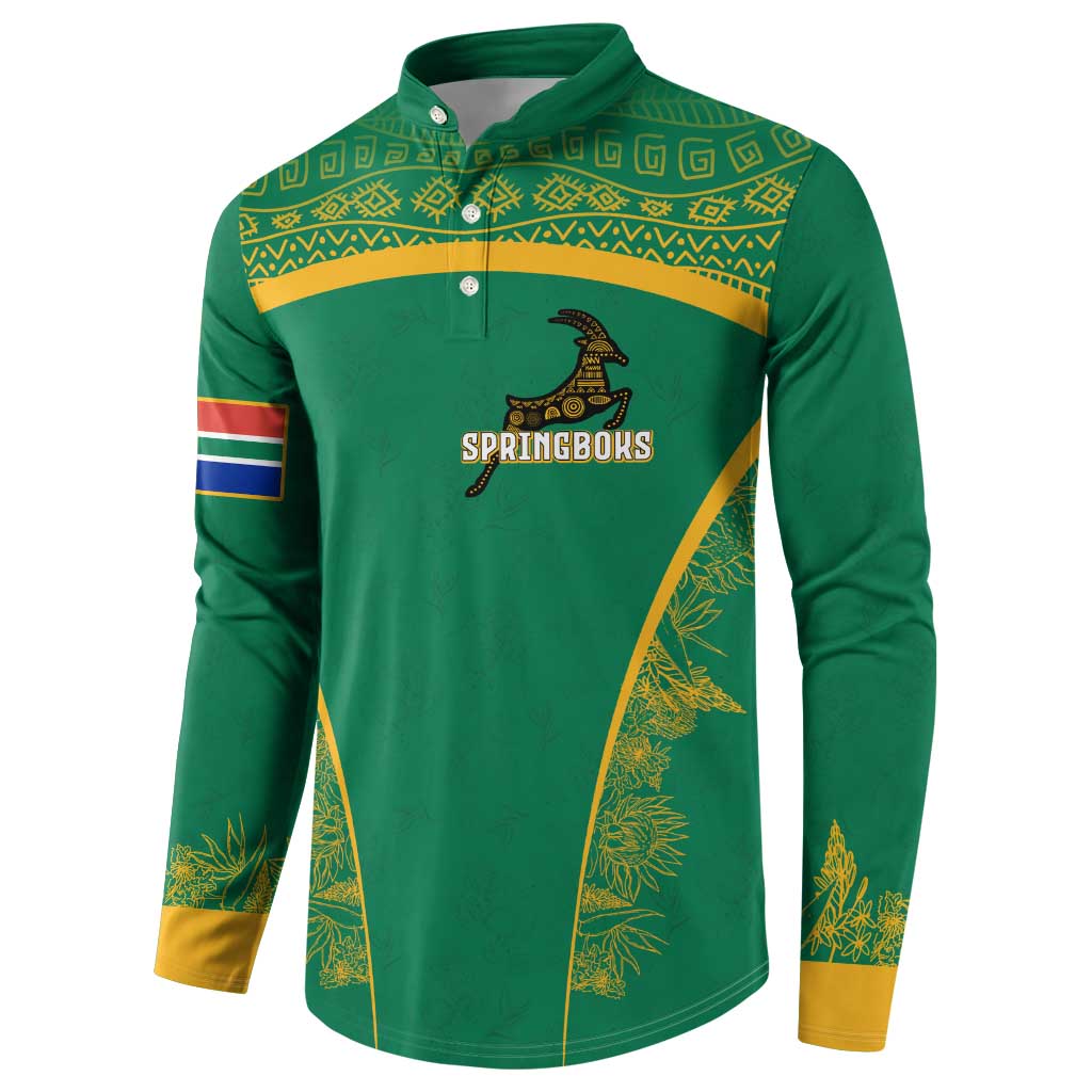 South Africa Springboks Button Sweatshirt with Tribal Antelope Design and Floral Accents