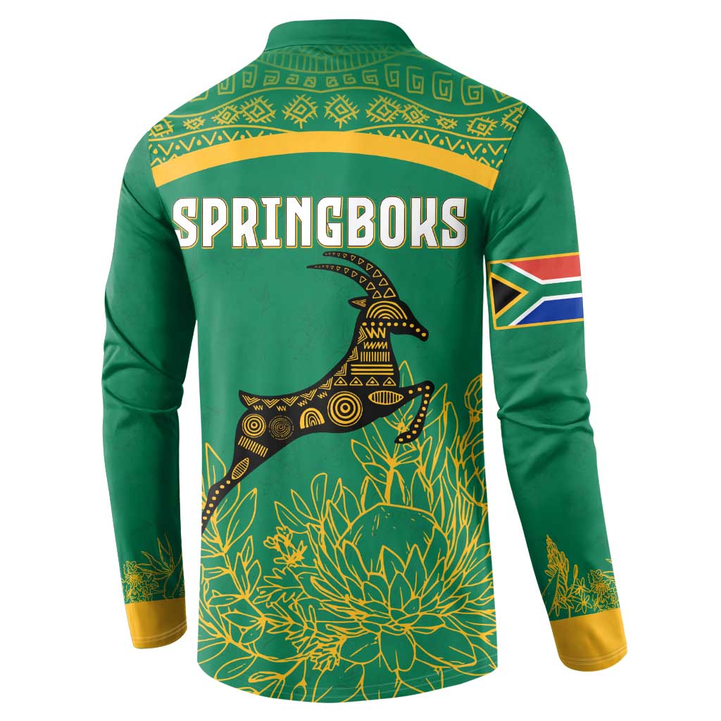 South Africa Springboks Button Sweatshirt with Tribal Antelope Design and Floral Accents