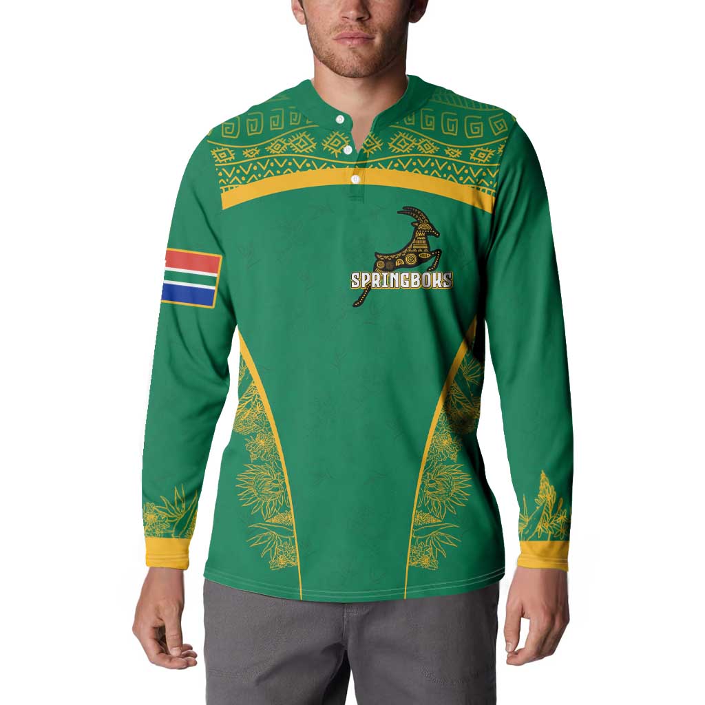 South Africa Springboks Button Sweatshirt with Tribal Antelope Design and Floral Accents