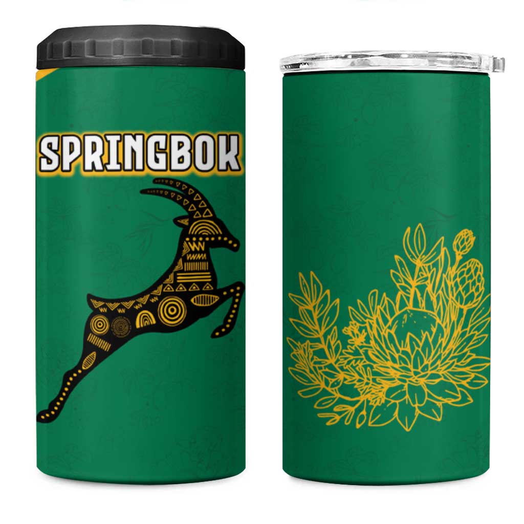 South Africa Springboks 4 in 1 Can Cooler Tumbler with Tribal Antelope Design and Floral Accents