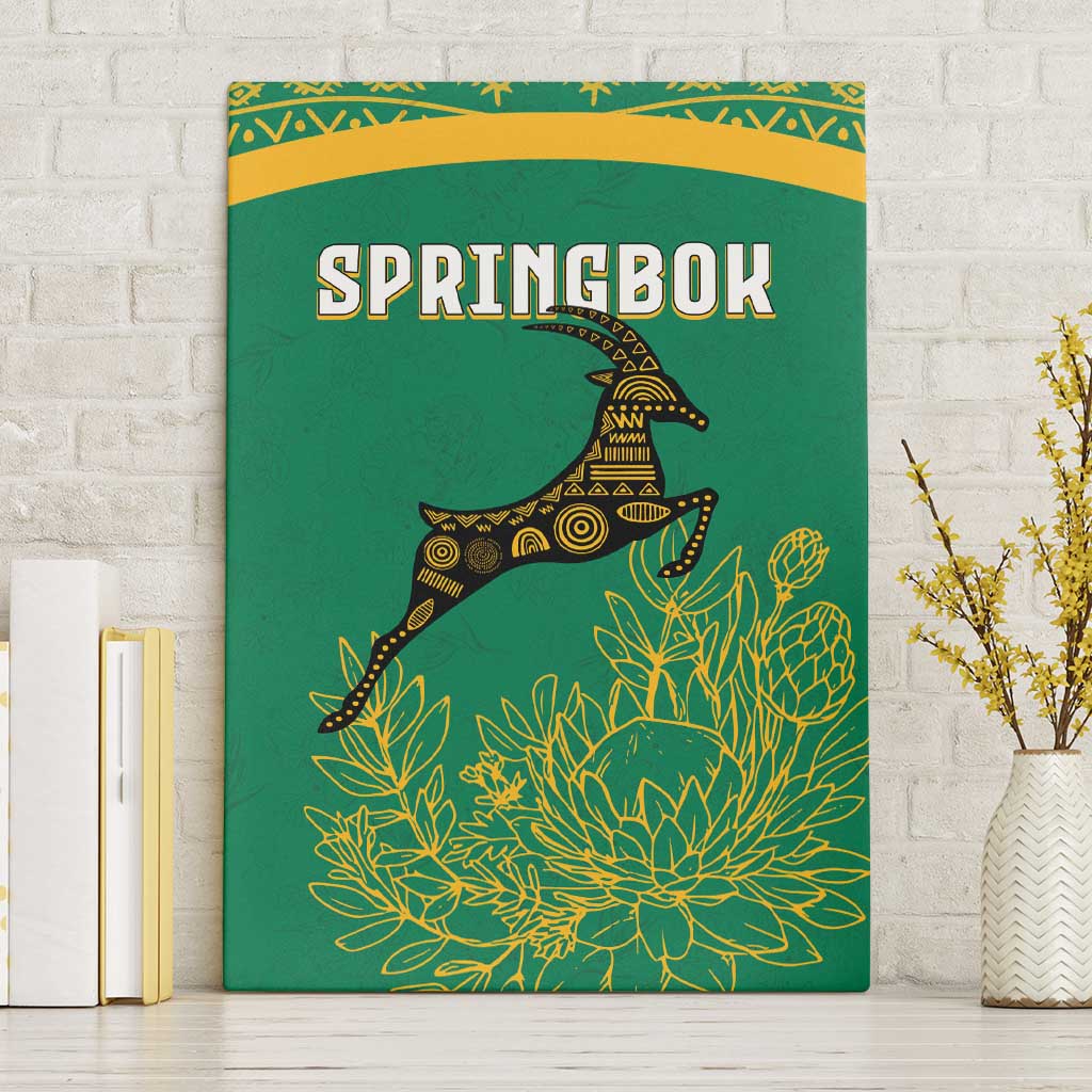 South Africa Springboks Canvas Wall Art with Tribal Antelope Design and Floral Accents