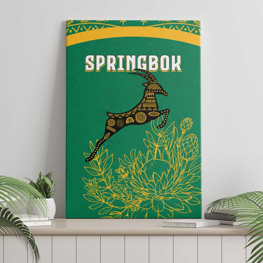 South Africa Springboks Canvas Wall Art with Tribal Antelope Design and Floral Accents