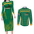 South Africa Springboks Couples Matching Long Sleeve Bodycon Dress and Long Sleeve Button Shirt with Tribal Antelope Design and Floral Accents