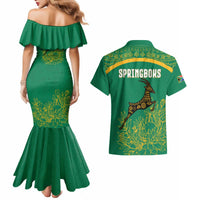 South Africa Springboks Couples Matching Mermaid Dress and Hawaiian Shirt with Tribal Antelope Design and Floral Accents