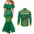 South Africa Springboks Couples Matching Mermaid Dress and Long Sleeve Button Shirt with Tribal Antelope Design and Floral Accents