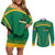 South Africa Springboks Couples Matching Off Shoulder Short Dress and Long Sleeve Button Shirt with Tribal Antelope Design and Floral Accents