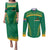 South Africa Springboks Couples Matching Puletasi and Long Sleeve Button Shirt with Tribal Antelope Design and Floral Accents