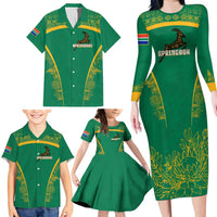 South Africa Springboks Family Matching Long Sleeve Bodycon Dress and Hawaiian Shirt with Tribal Antelope Design and Floral Accents