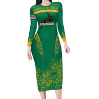 South Africa Springboks Family Matching Long Sleeve Bodycon Dress and Hawaiian Shirt with Tribal Antelope Design and Floral Accents