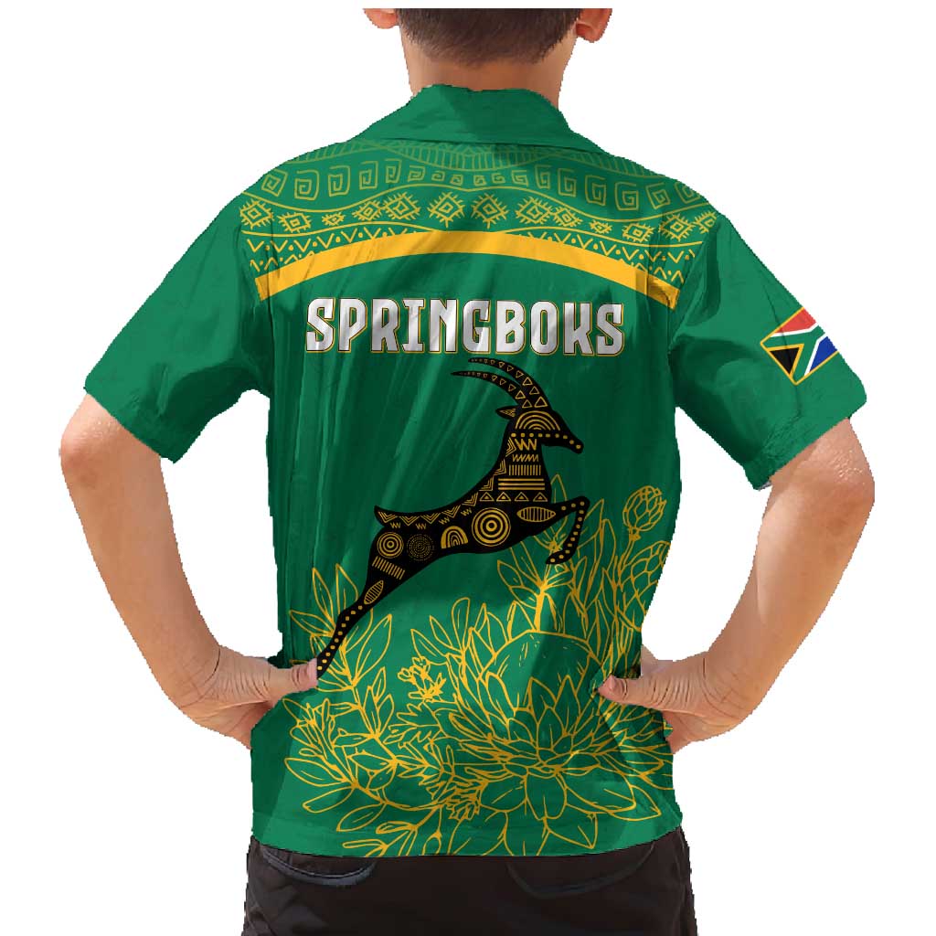 South Africa Springboks Family Matching Mermaid Dress and Hawaiian Shirt with Tribal Antelope Design and Floral Accents