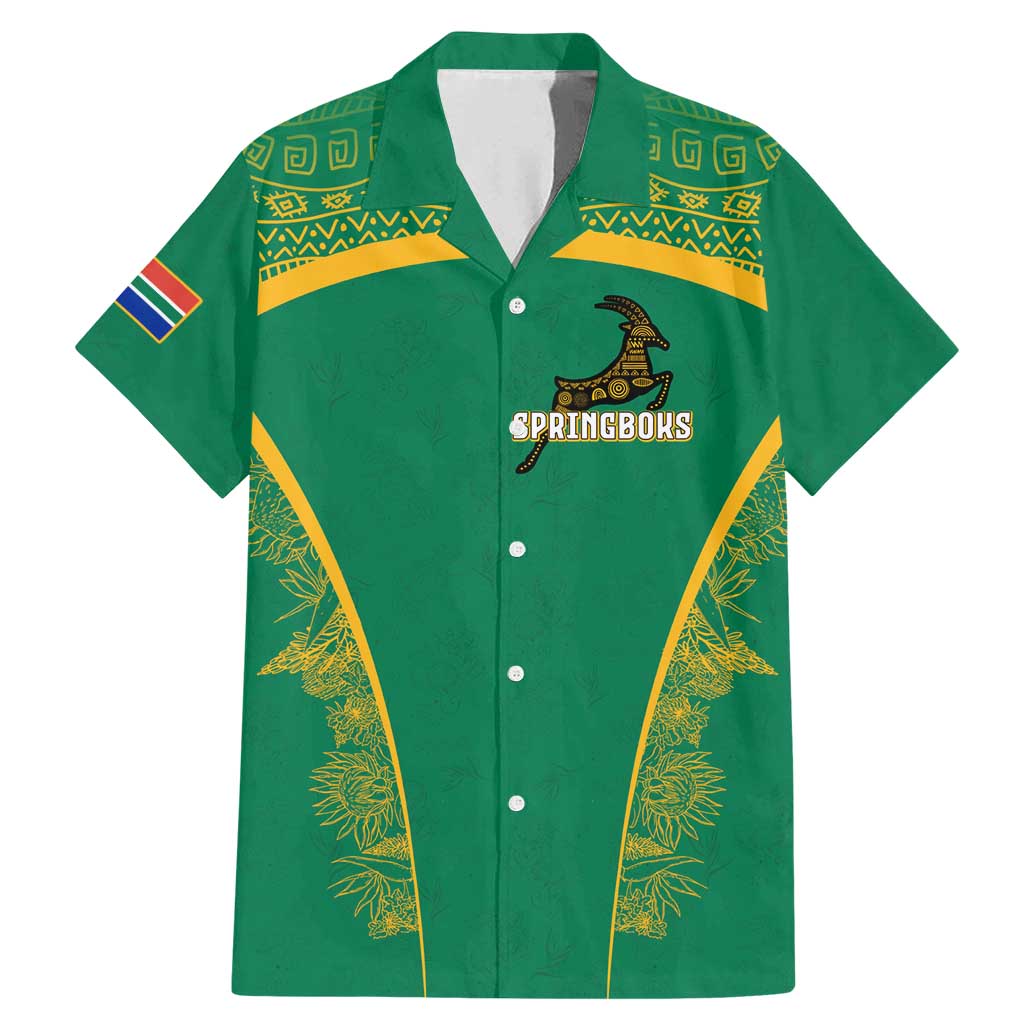 South Africa Springboks Family Matching Mermaid Dress and Hawaiian Shirt with Tribal Antelope Design and Floral Accents
