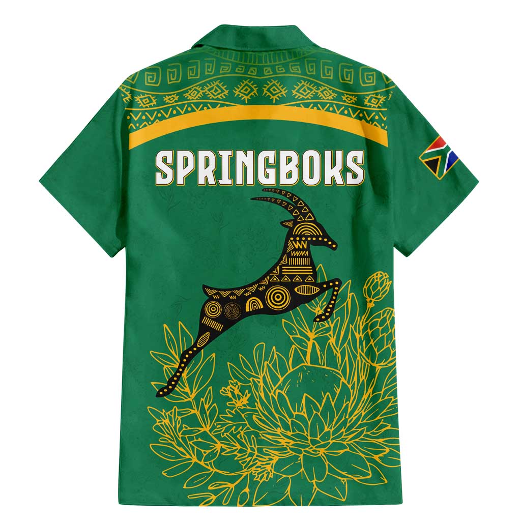 South Africa Springboks Family Matching Mermaid Dress and Hawaiian Shirt with Tribal Antelope Design and Floral Accents