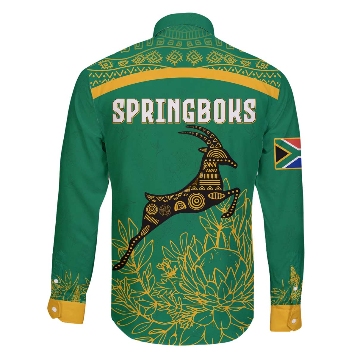South Africa Springboks Family Matching Off The Shoulder Long Sleeve Dress and Hawaiian Shirt with Tribal Antelope Design and Floral Accents