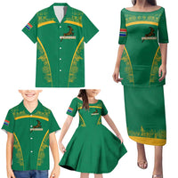 South Africa Springboks Family Matching Puletasi and Hawaiian Shirt with Tribal Antelope Design and Floral Accents