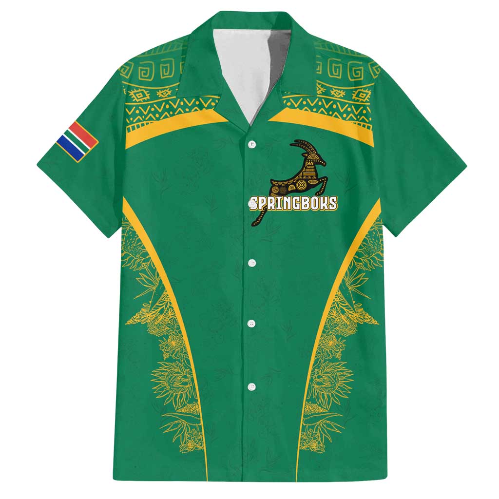 South Africa Springboks Family Matching Puletasi and Hawaiian Shirt with Tribal Antelope Design and Floral Accents