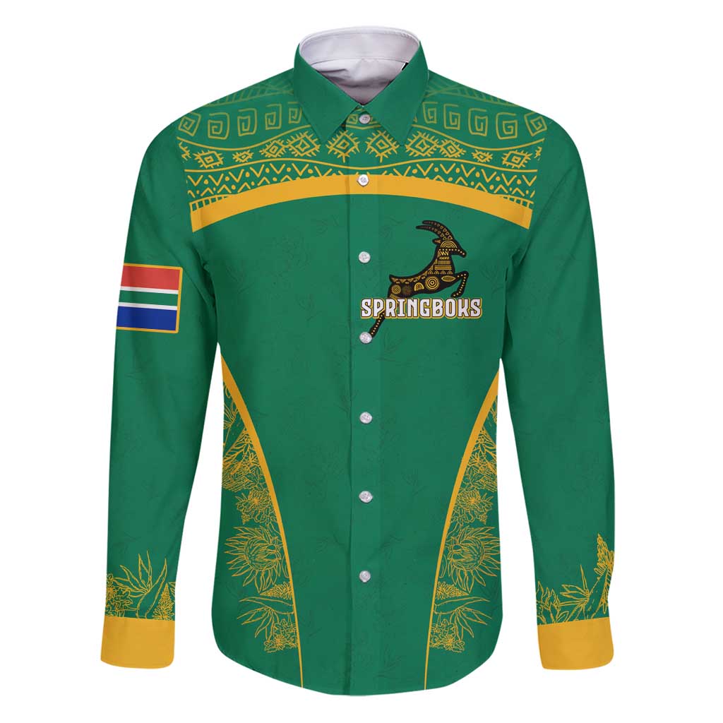 South Africa Springboks Family Matching Puletasi and Hawaiian Shirt with Tribal Antelope Design and Floral Accents