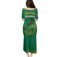 South Africa Springboks Family Matching Puletasi and Hawaiian Shirt with Tribal Antelope Design and Floral Accents